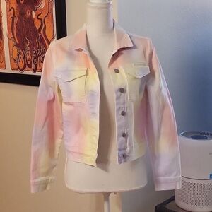 Cropped Rainbow Jean Jacket Aqua